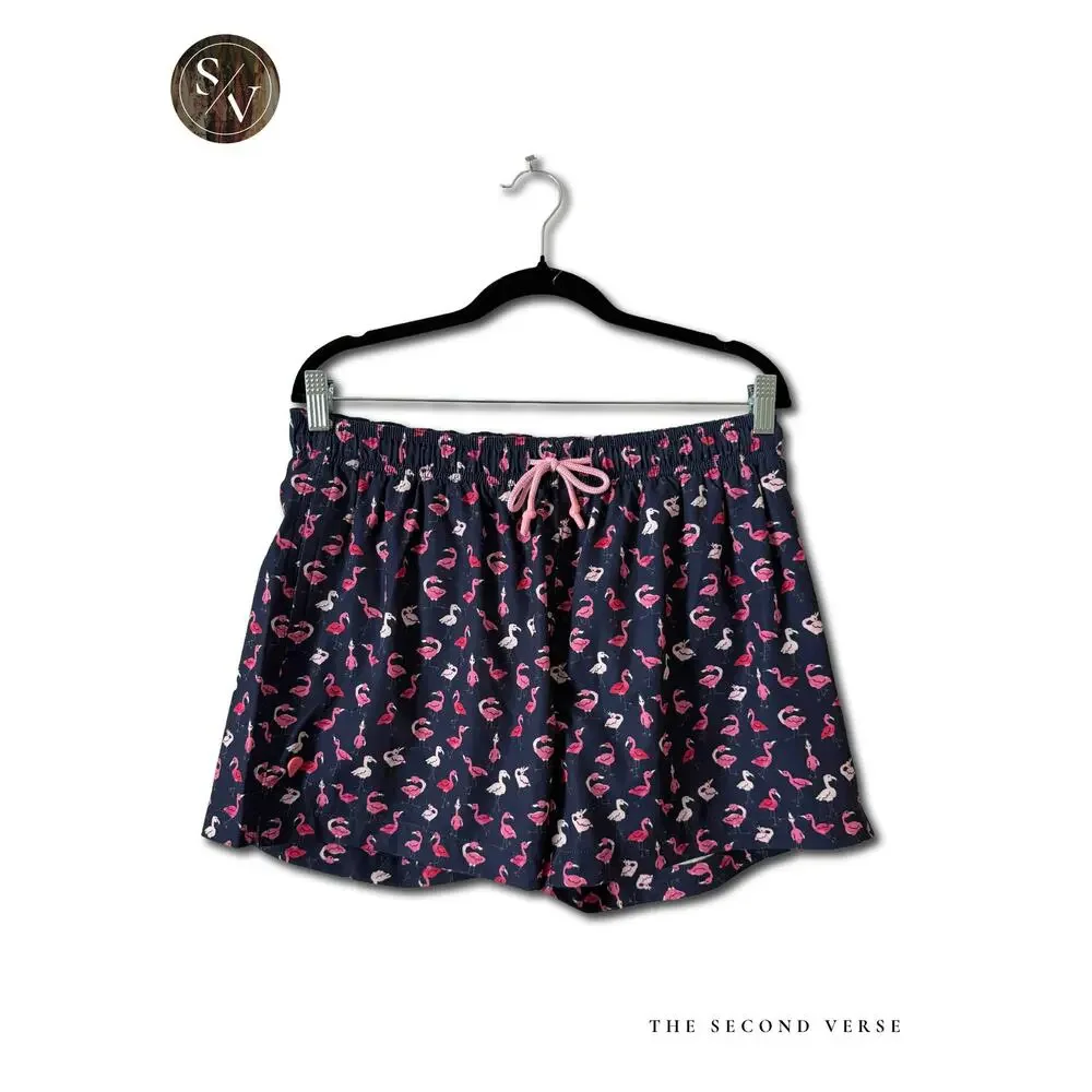 Sunset x Vine‎ Swim Trunks Mens Flamingo Print Mesh Lining Navy Blue Medium